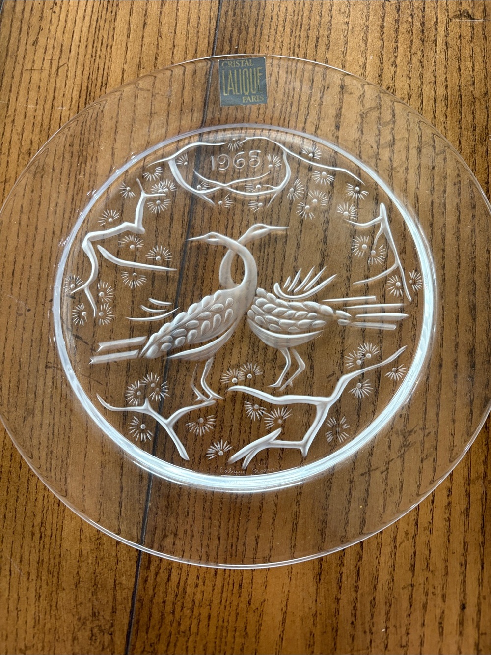 1965 Lalique Crystal Plate "Les Deux Oiseaux design